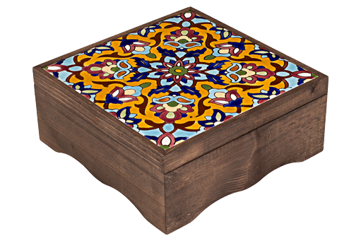 جعبه چوب طبیعی با کاشی اصیل و گز مخصوص