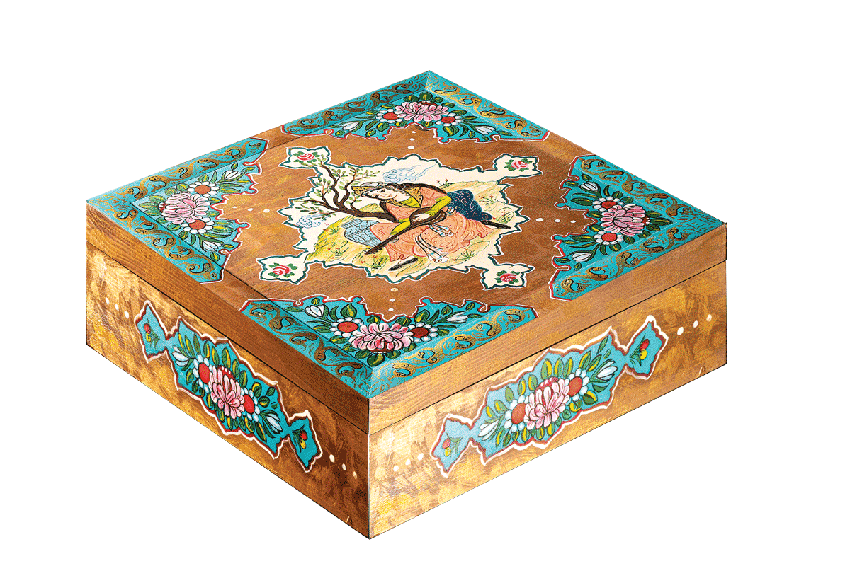 جعبه چوب طبیعی با نقاشی ویژه و گز مخصوص